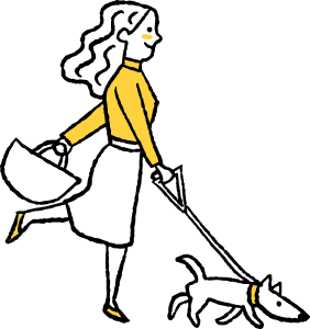 犬の散歩をする女性のイラスト