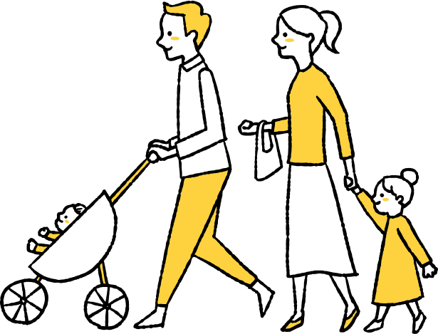 散歩する家族のイラスト